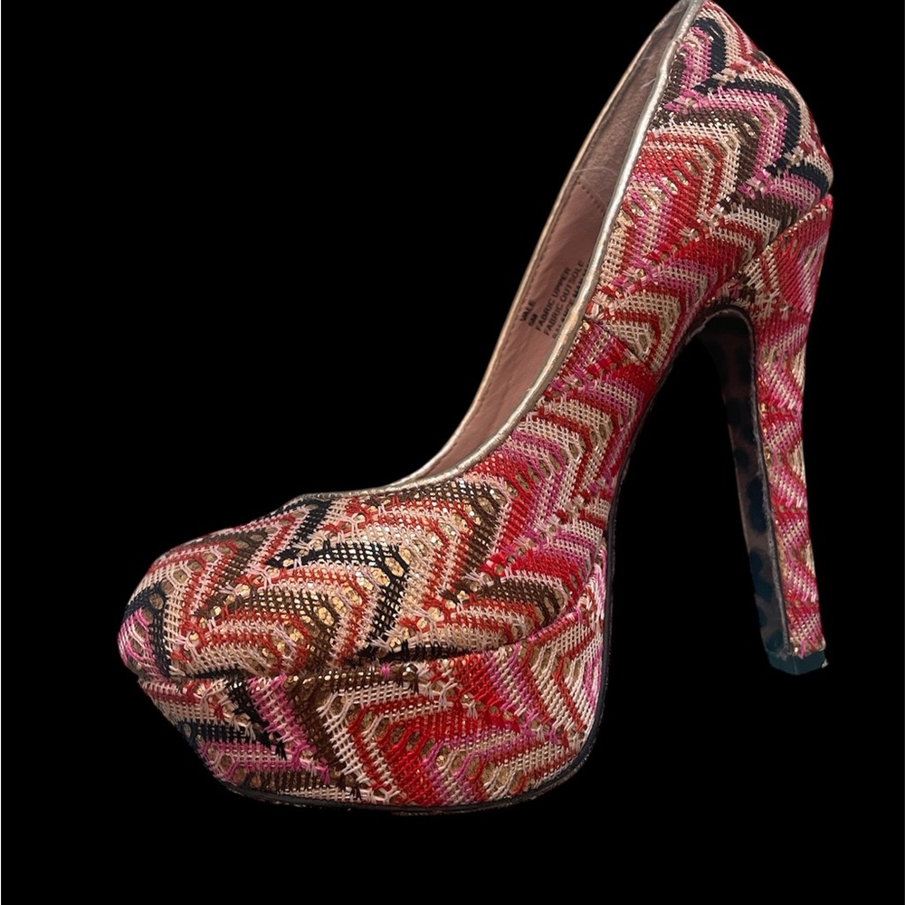 Betsey Johnson Pink and Red Chevron Heels